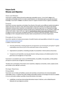 Mission and Objective View the full Future Earth Mission and Objective